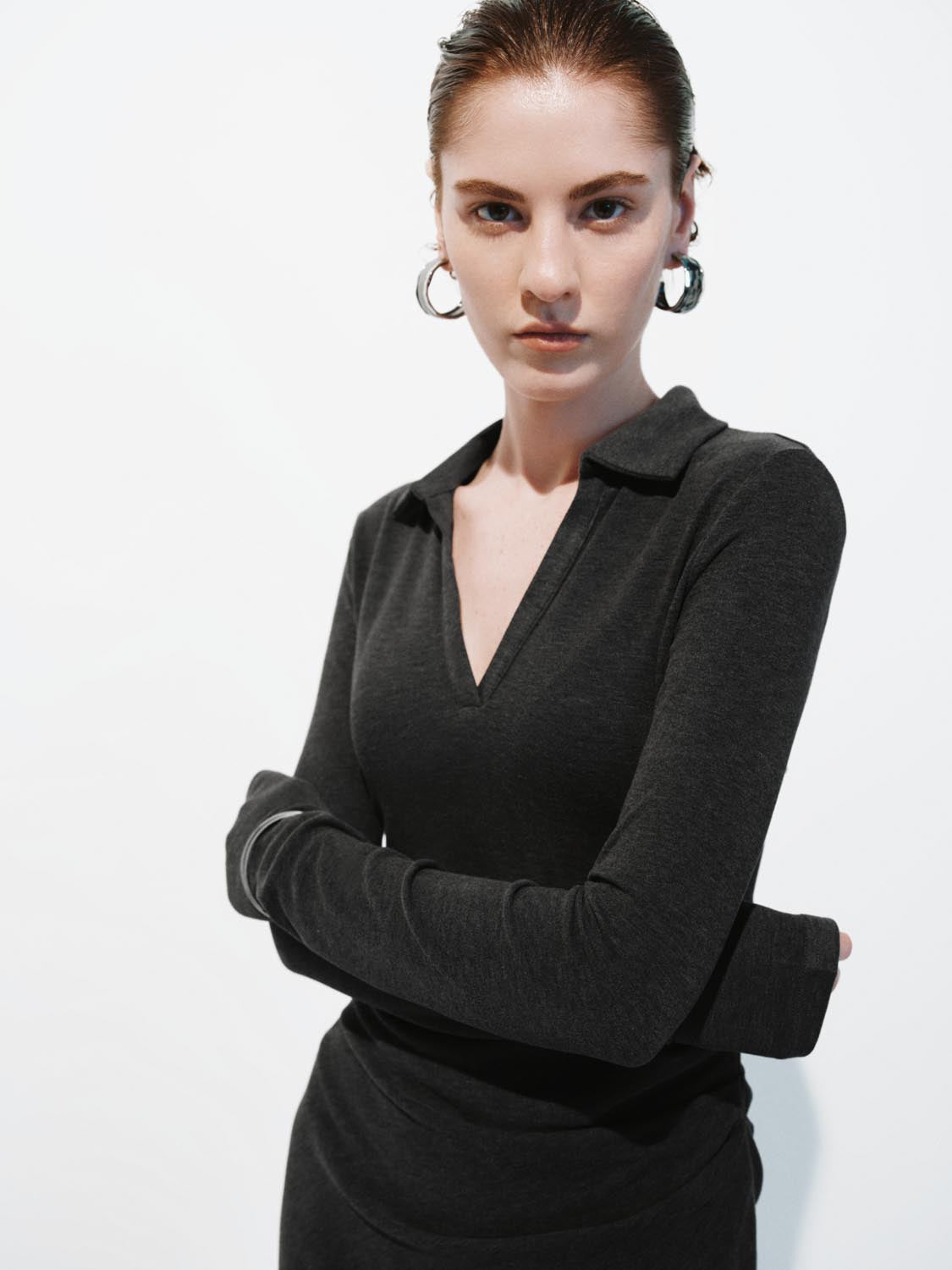 Collared Ruched Skinny Fit Maxi Dresses