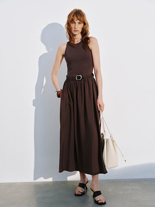 Belted Sleeveless A-Line Maxi Dresses