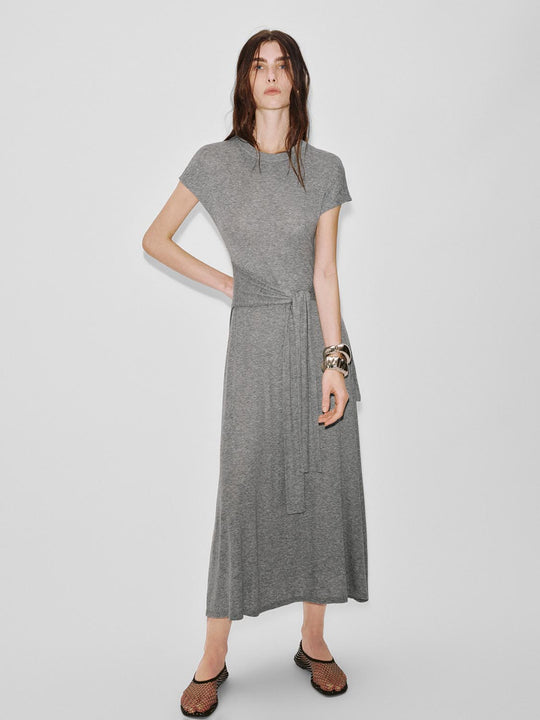 2 In 1 Tie Belt Short Sleeve A-Line Midi Dresses