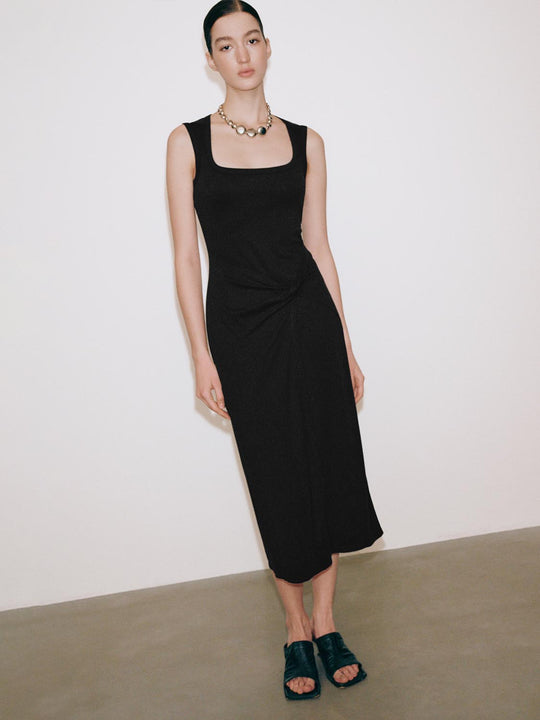 U-Neck Knot-Front Sleeveless Skinny-Fit Midi Dresses