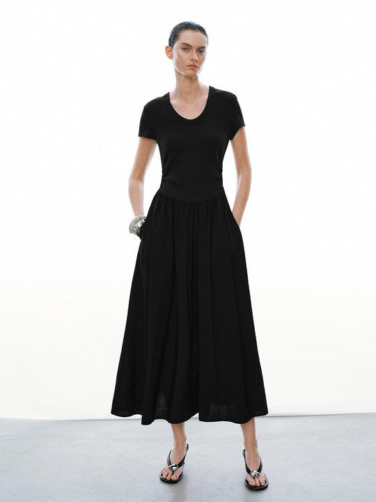 Crew Neck Short Sleeve A-Line Midi Dresses