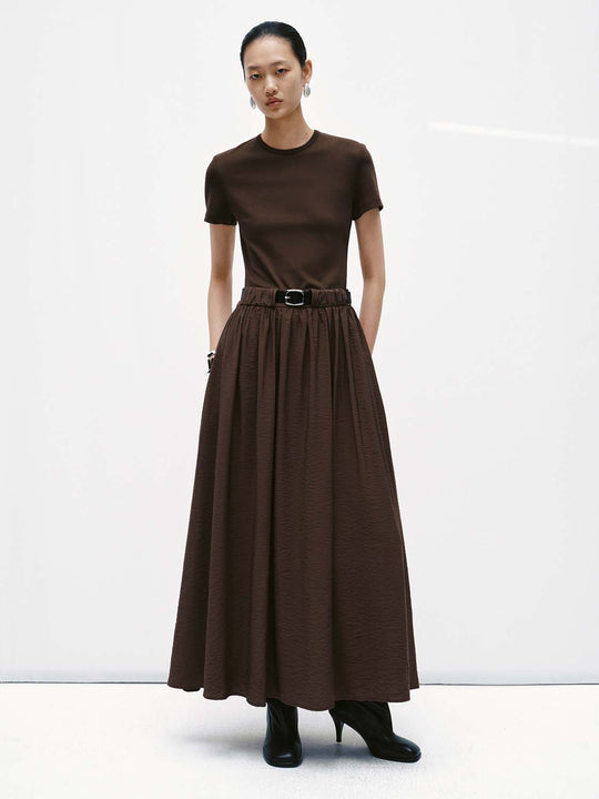 Belted Short Sleeve A-Line Maxi Dresses