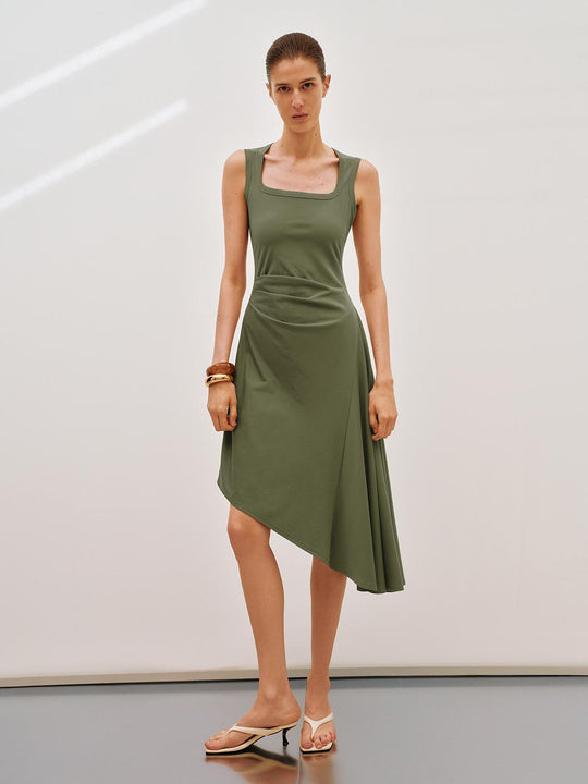 A-line Square Neck Drape Lyocell Blend Dress