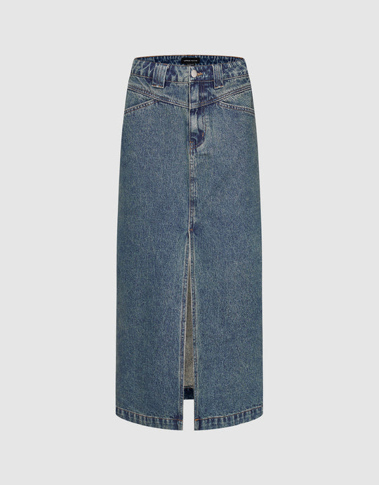 Split Hem Straight Denim Skirt