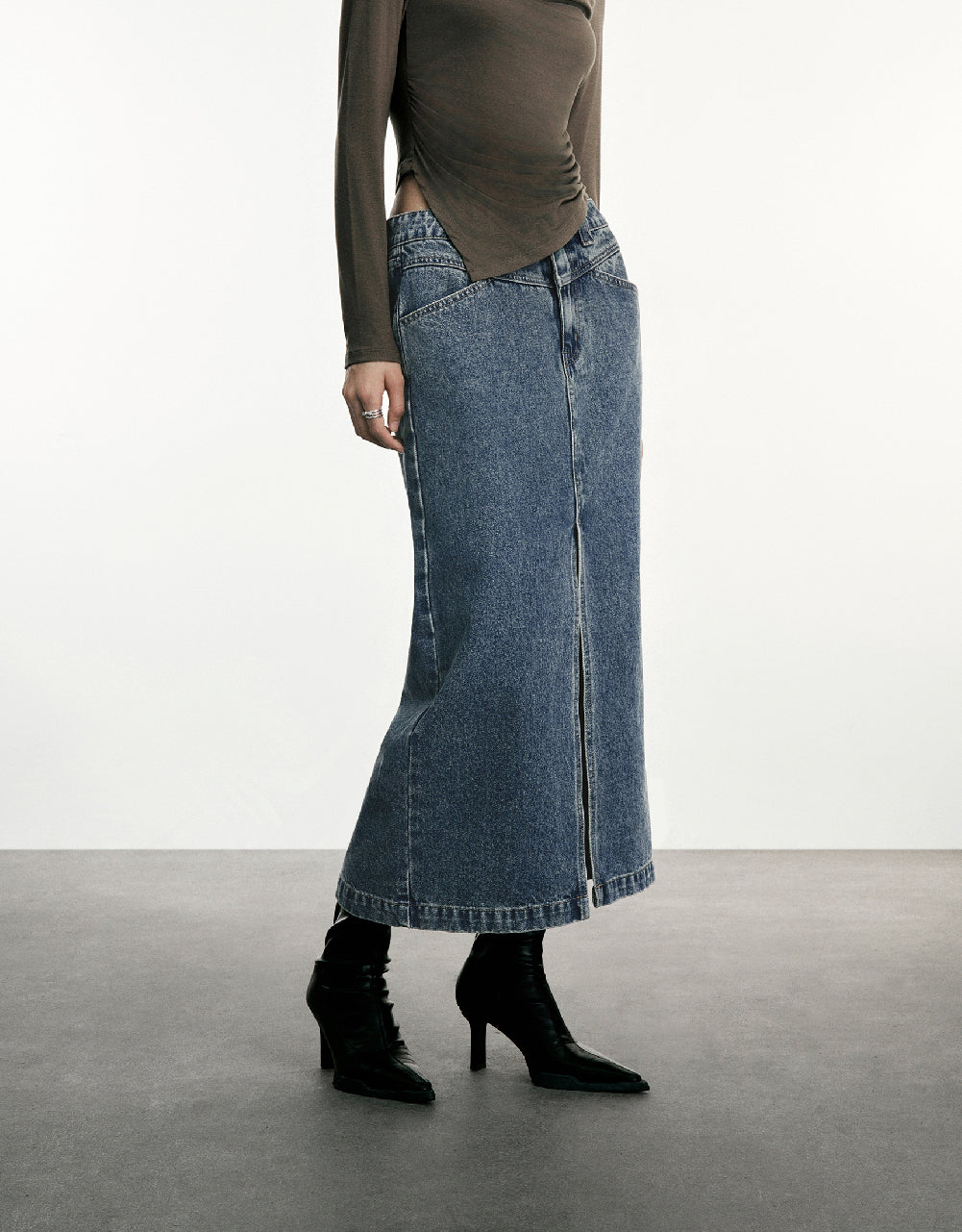 Split Hem Straight Denim Skirt
