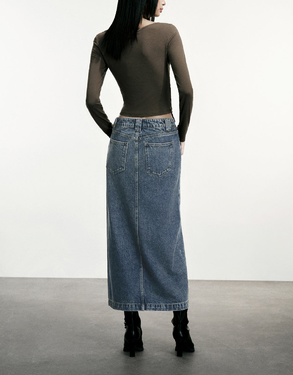 Split Hem Straight Denim Skirt