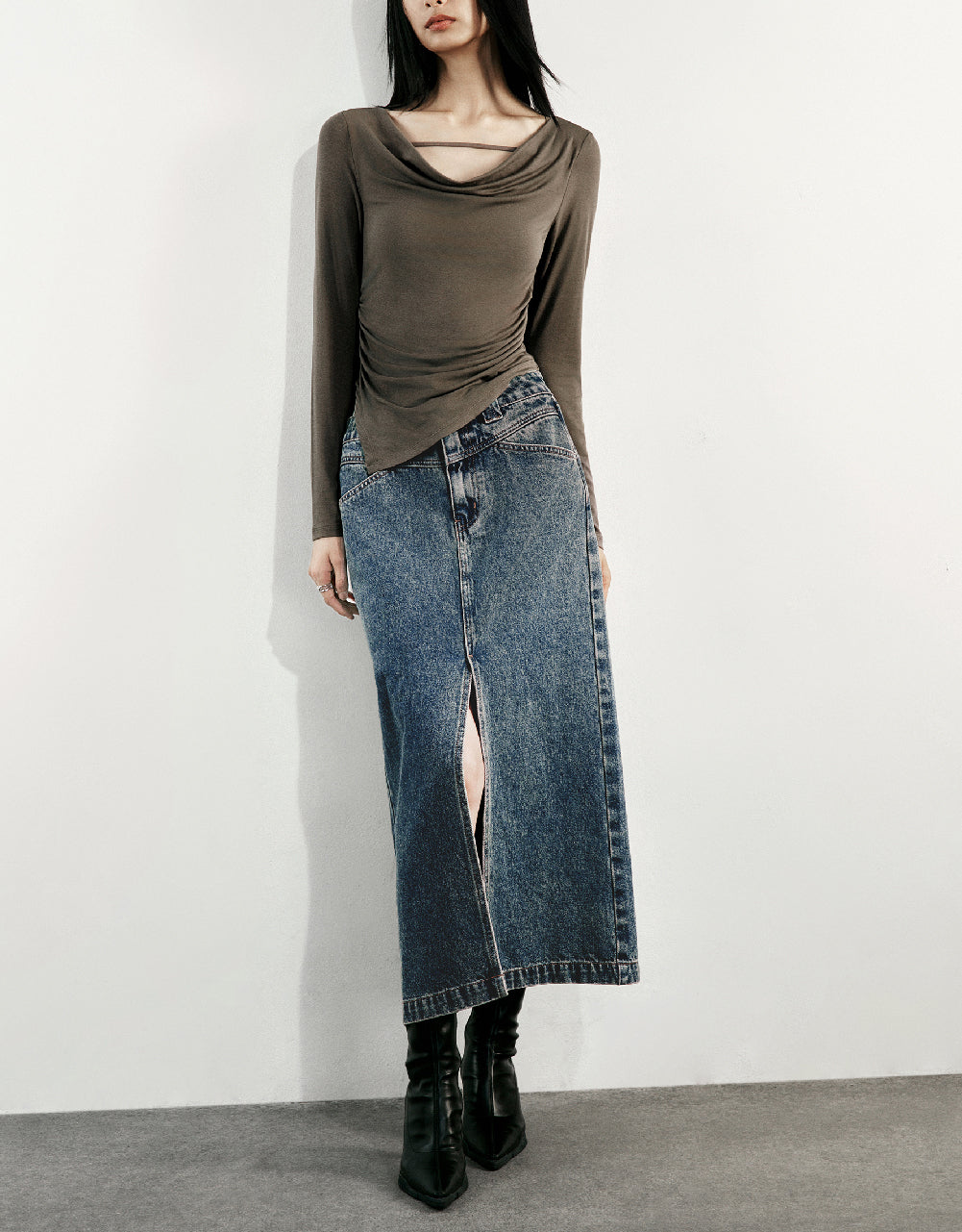 Split Hem Straight Denim Skirt