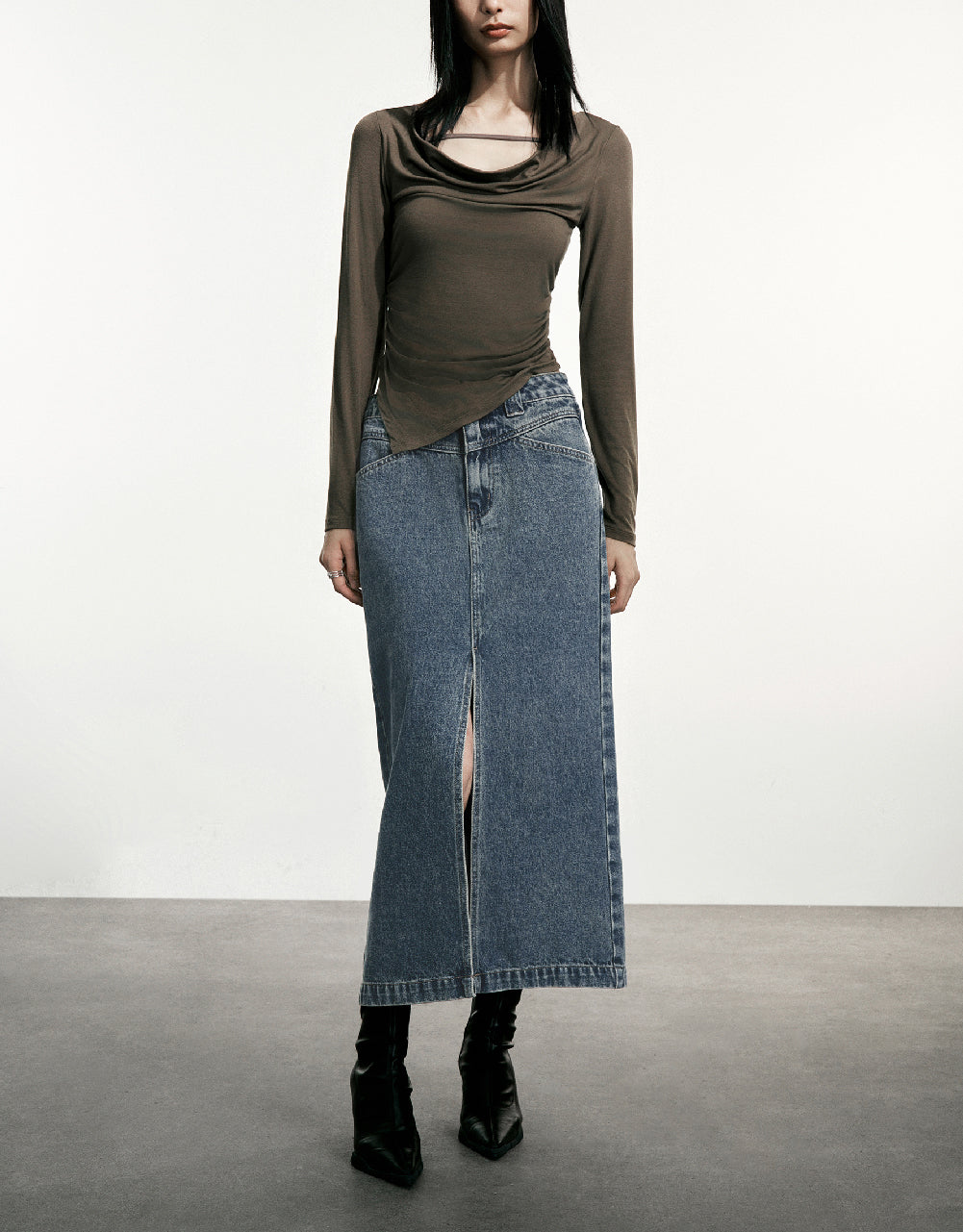 Split Hem Straight Denim Skirt