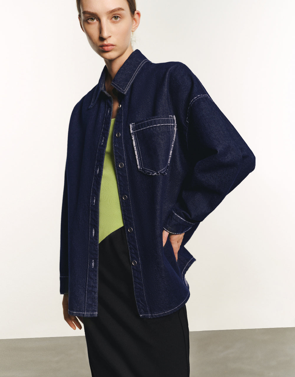 Drop Shoulder Sleeve Denim Shirt