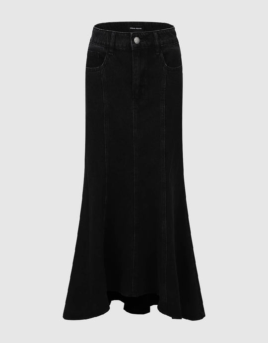 Midi Fishtail Denim Skirt