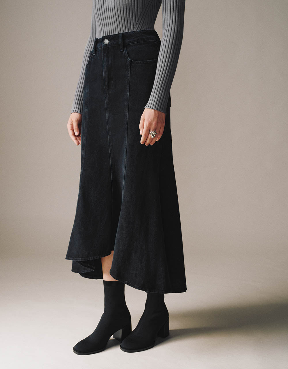 Midi Fishtail Denim Skirt
