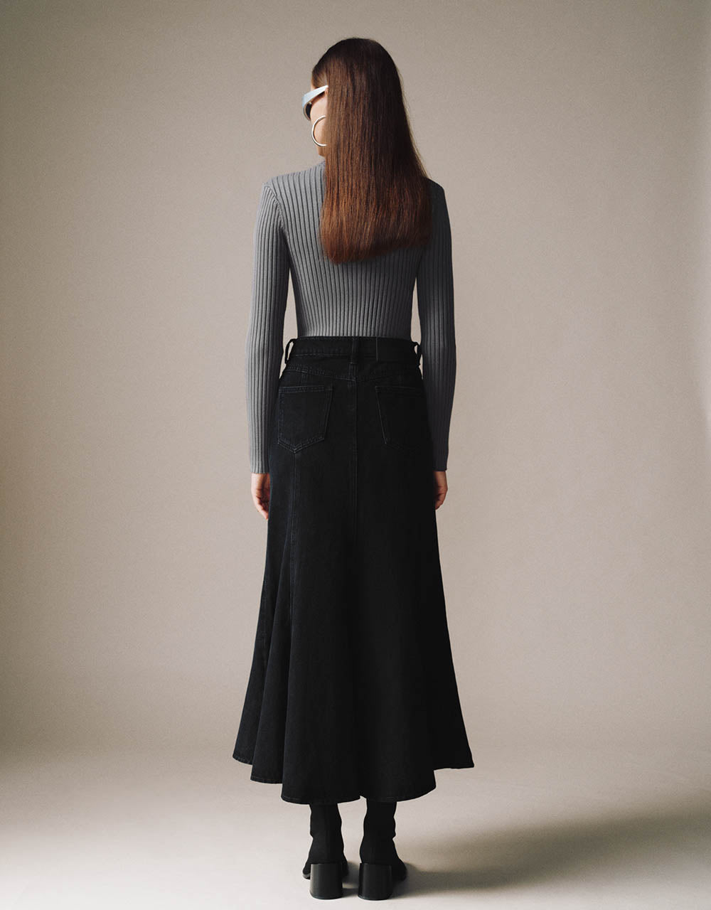 Midi Fishtail Denim Skirt