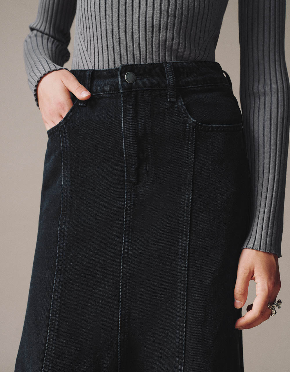 Midi Fishtail Denim Skirt