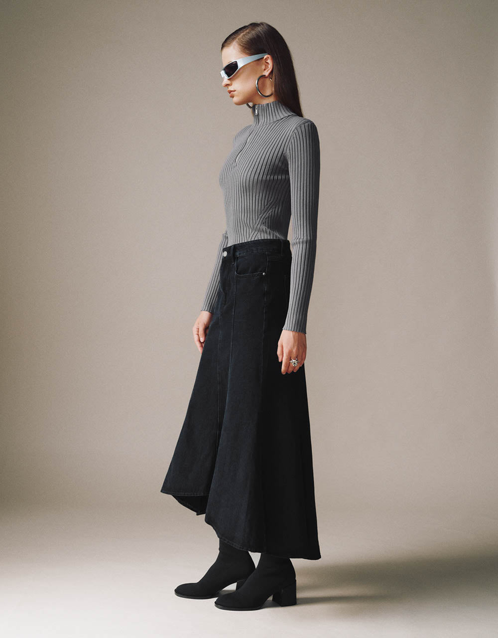 Midi Fishtail Denim Skirt