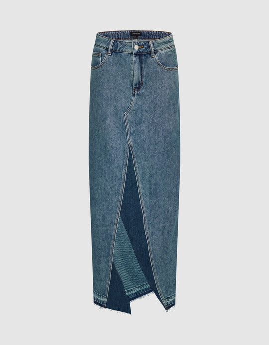 Split Hem Maxi Straight Denim Skirt