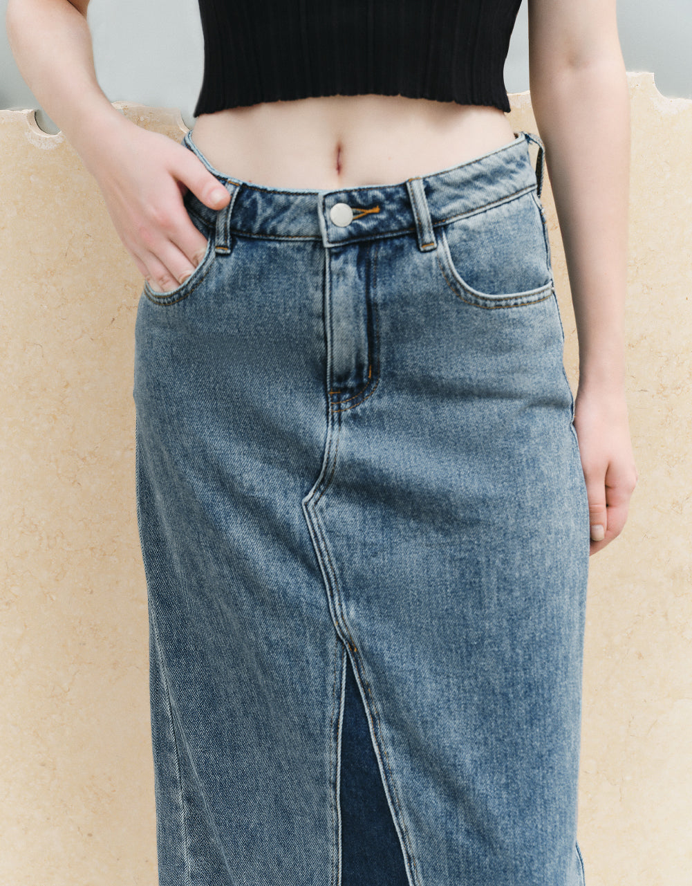 Split Hem Maxi Straight Denim Skirt