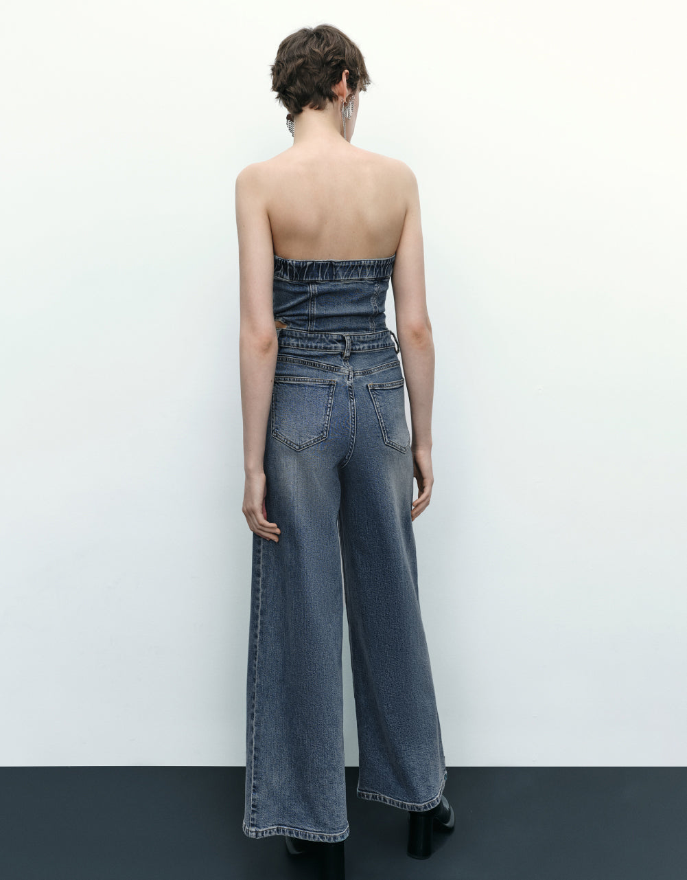 Off-Shoulder Cut-Out Denim Jumpsuits