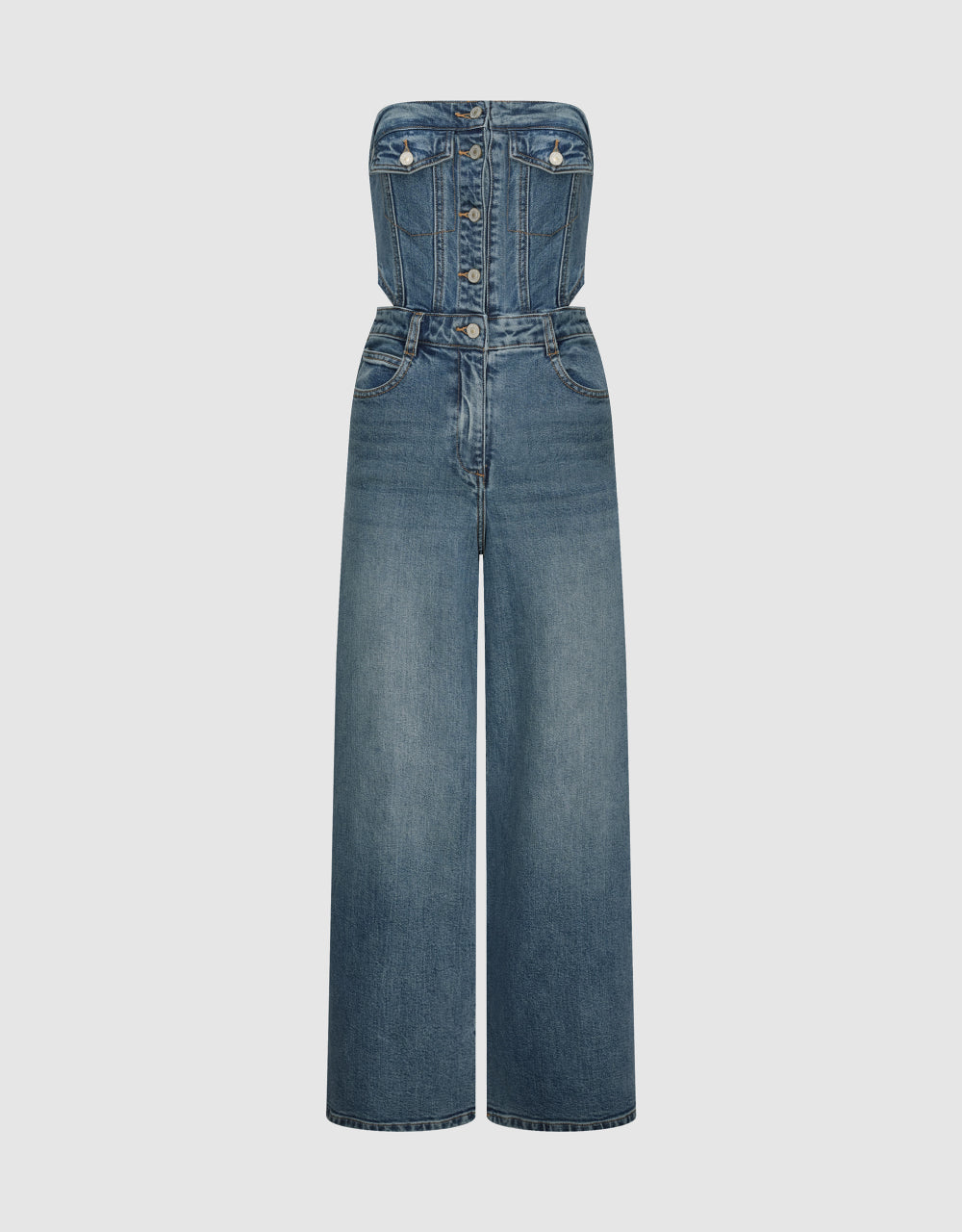 Off-Shoulder Cut-Out Denim Jumpsuits