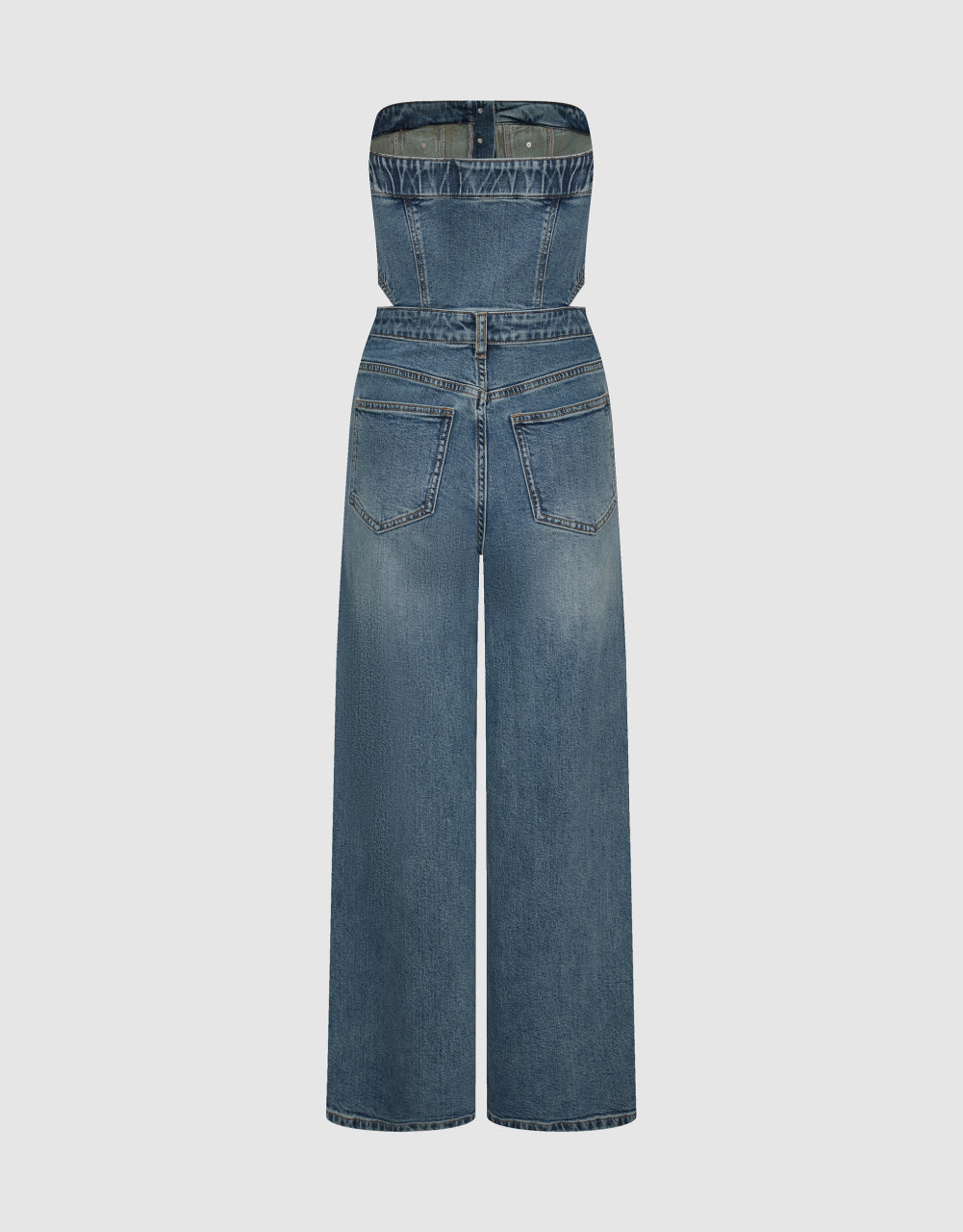 Off-Shoulder Cut-Out Denim Jumpsuits