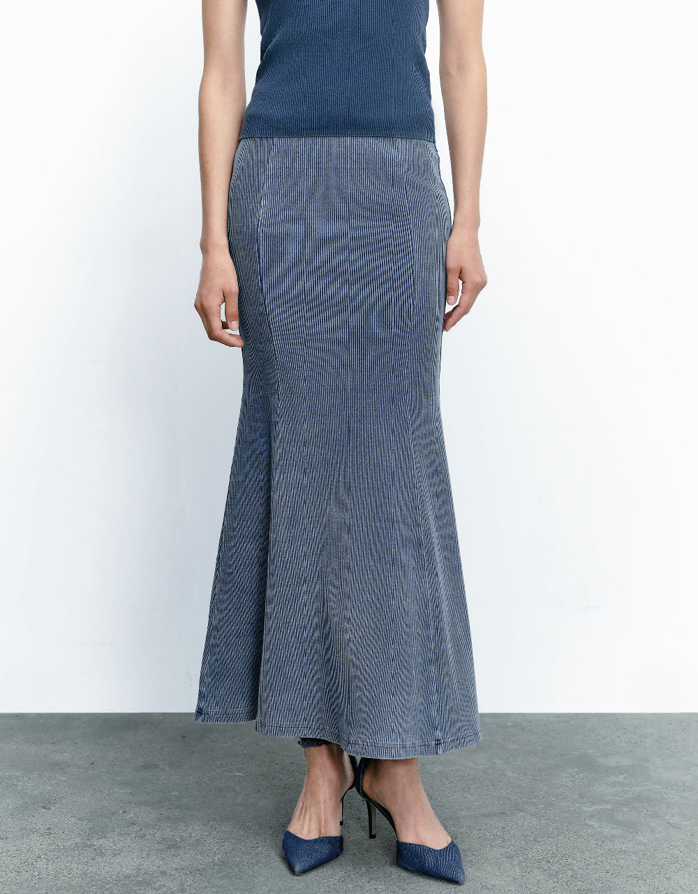 Midi A-Line Denim Skirt