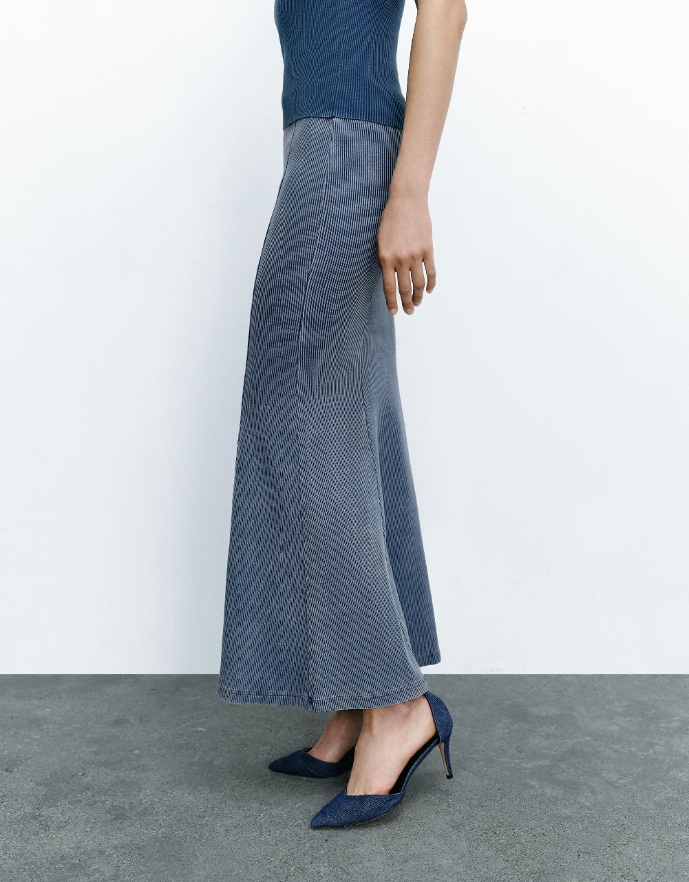 Midi A-Line Denim Skirt