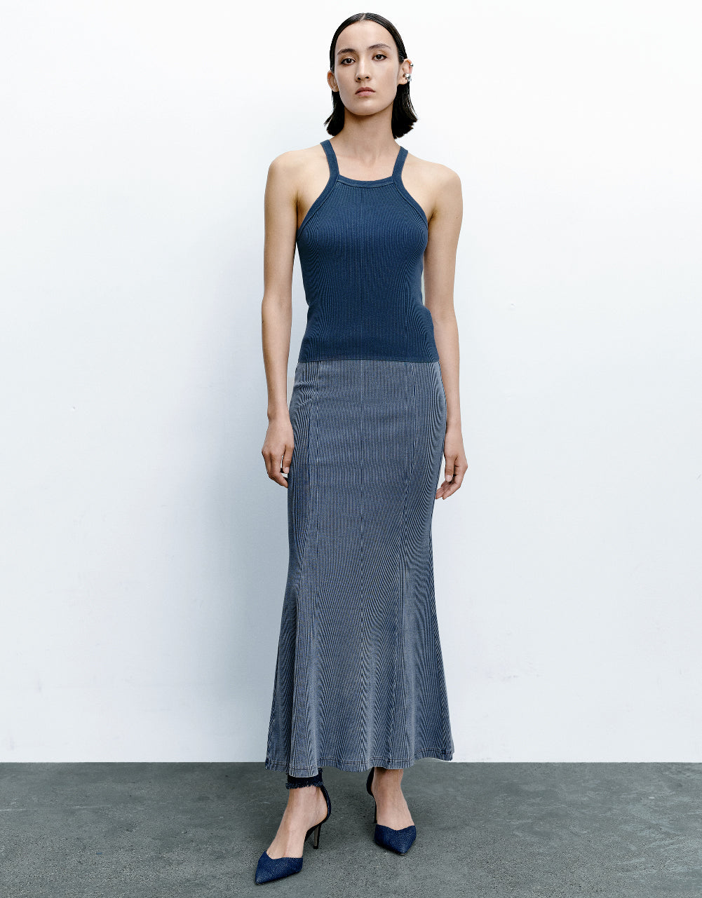 Midi A-Line Denim Skirt