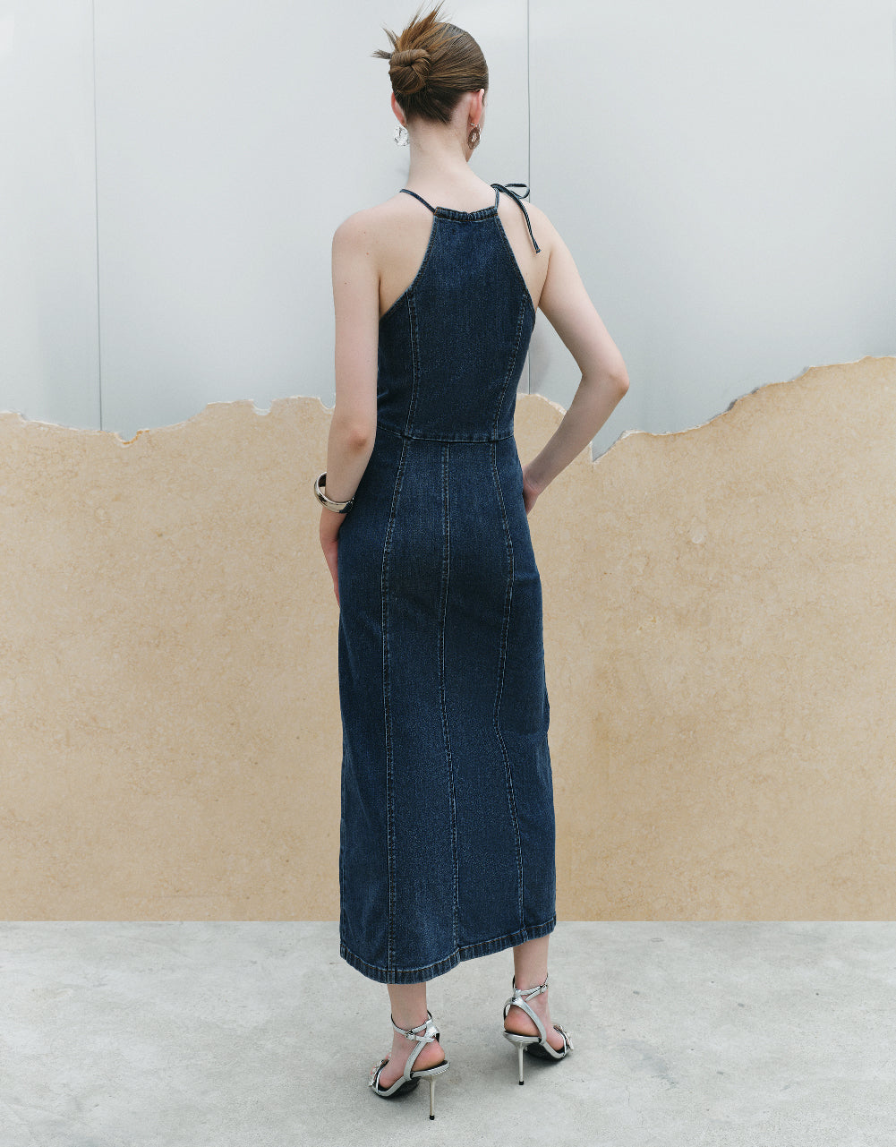 Sleeveless Halter Neck Denim Dress