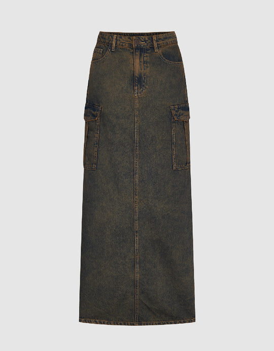 Straight Denim Skirt With Pockets
