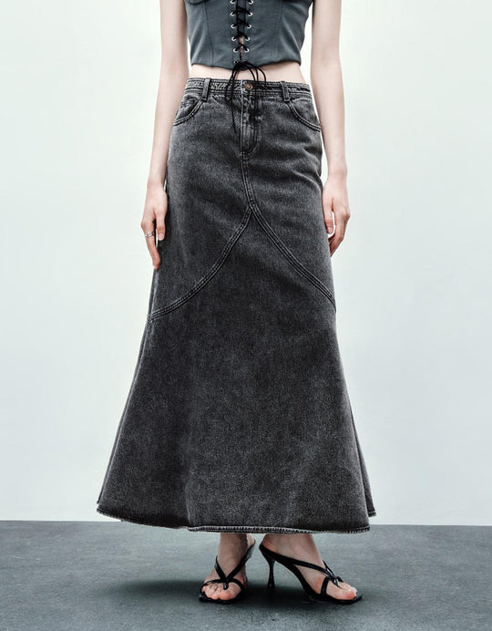 Midi Fishtail Denim Skirt