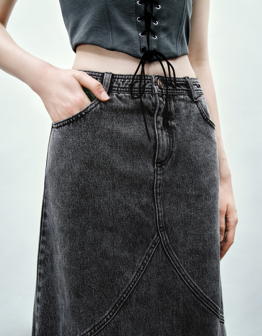 Midi Fishtail Denim Skirt