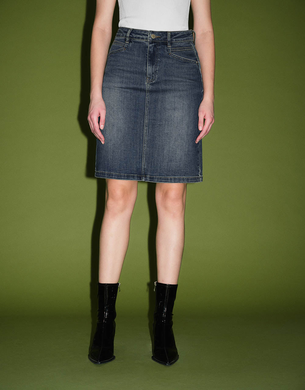 Midi Straight Denim Skirt