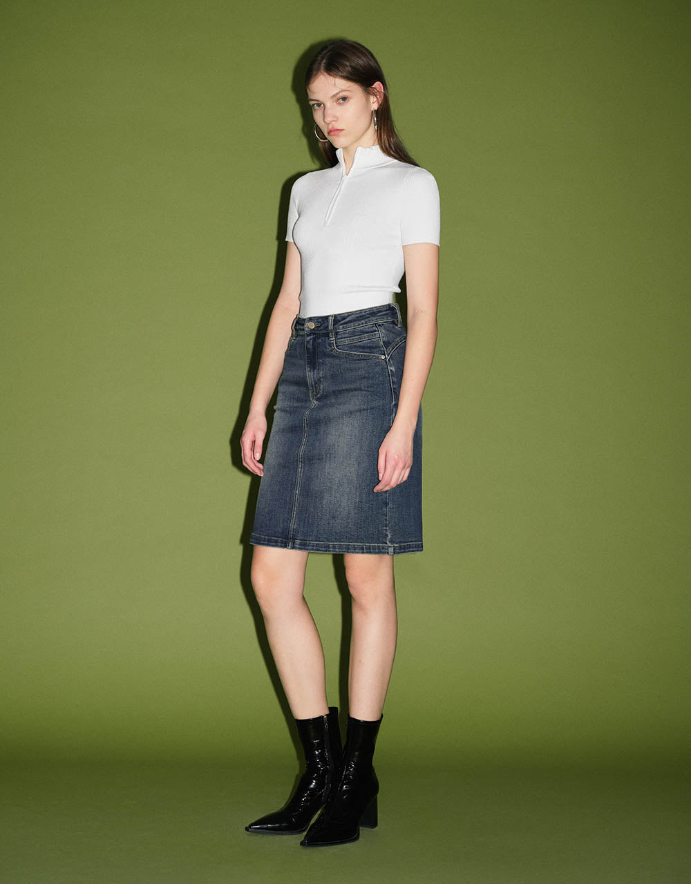 Midi Straight Denim Skirt