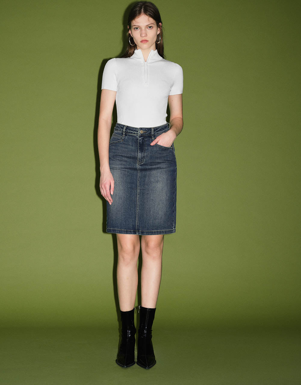 Midi Straight Denim Skirt
