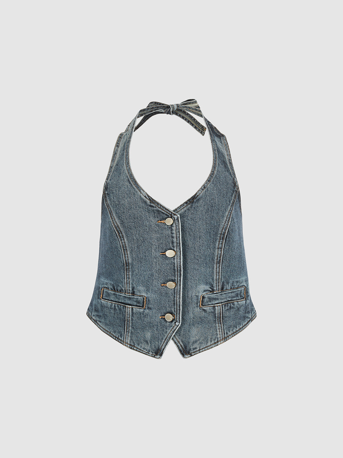 Halter Neck Sleeveless Denim Shirt