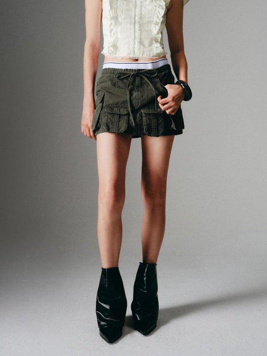 Pleated Denim Mini Skirts