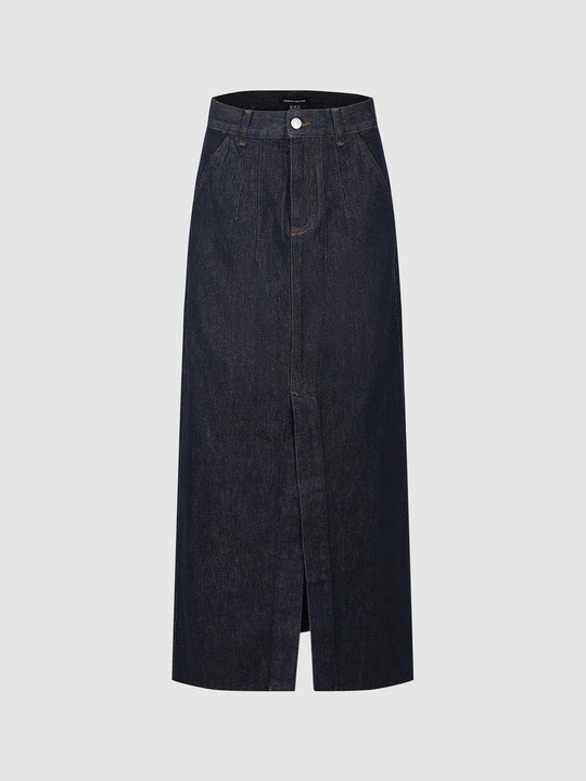 Split Hem Denim Midi Skirts