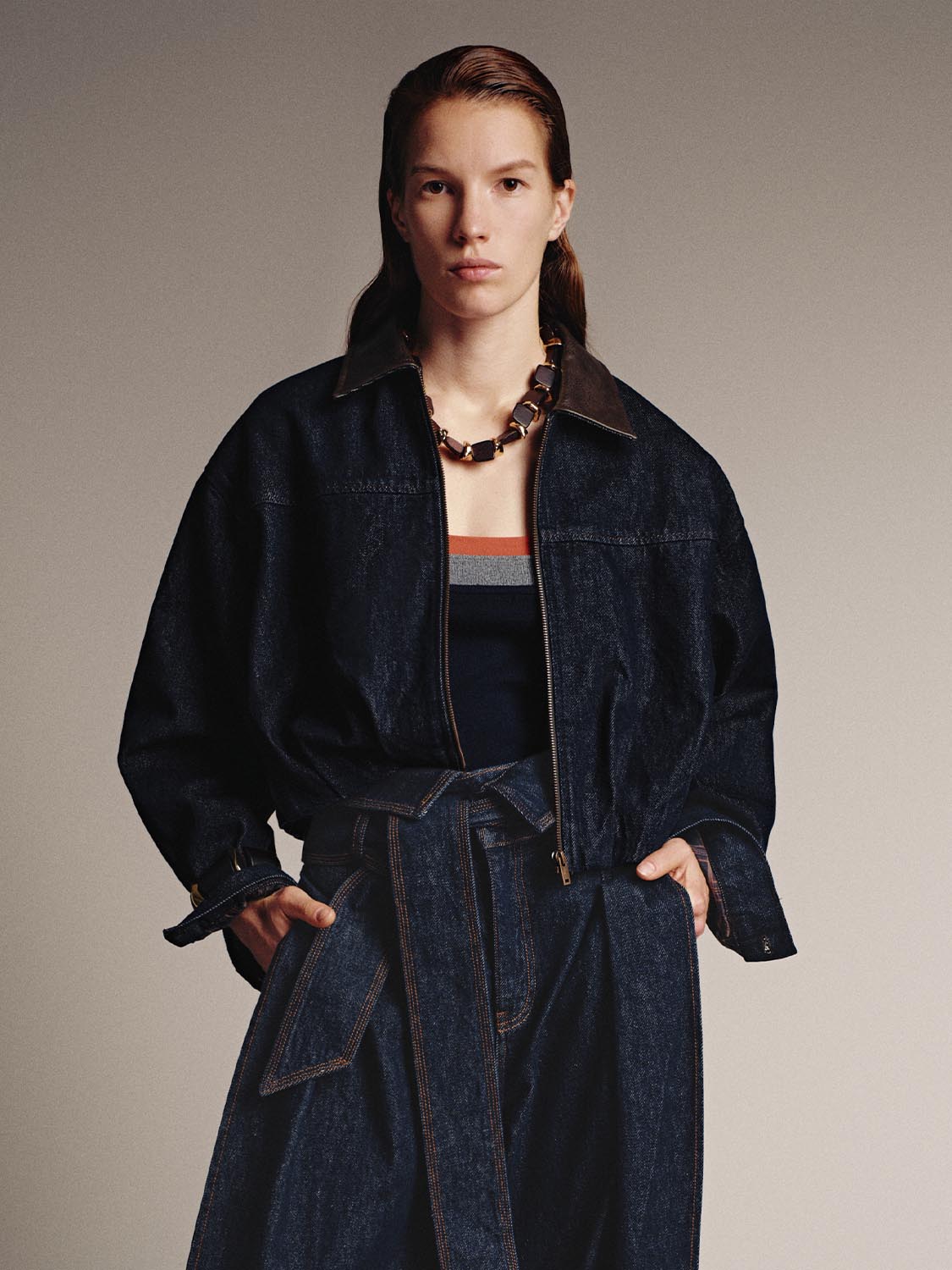 Collared Denim Bomber Jackets