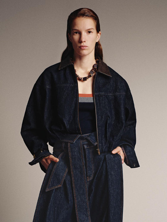 Collared Denim Bomber Jackets