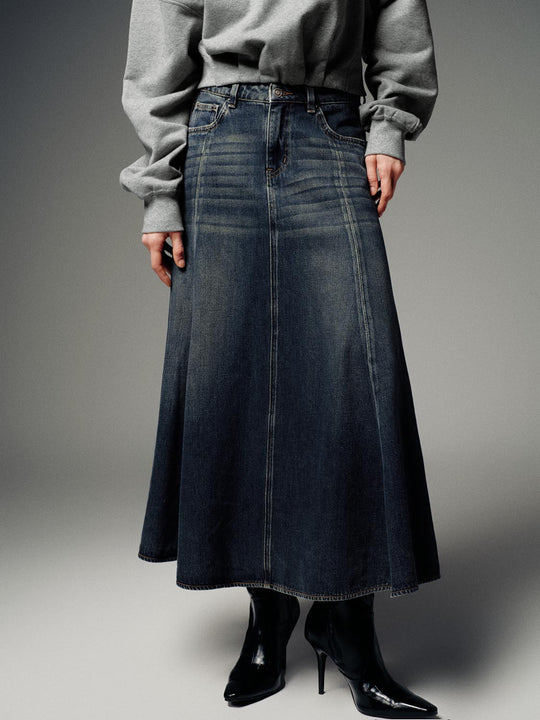 Seamed Denim Midi Skirts