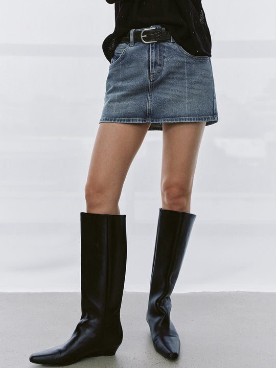 Belted Denim Mini Skirts