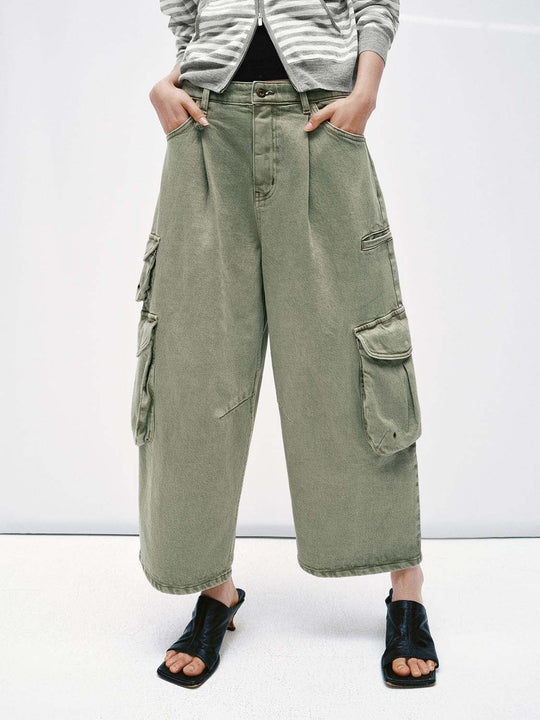 Cotton Cargo Pocket Wide-Leg With Belt Loops And Five-Pocket Detailing Jeans