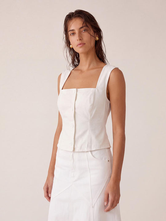Corset Button Front Sleeveless Cotton Blend Jacket