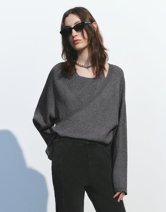 2 In 1 U Neck Knitted T-Shirt