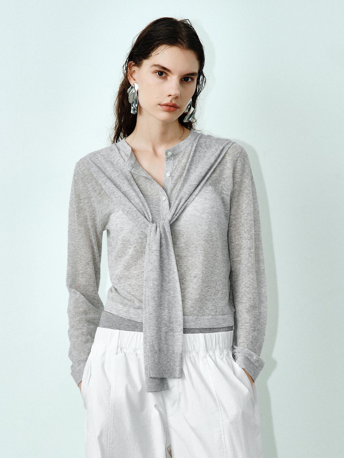 Scarf Decor Knitted Cardigans