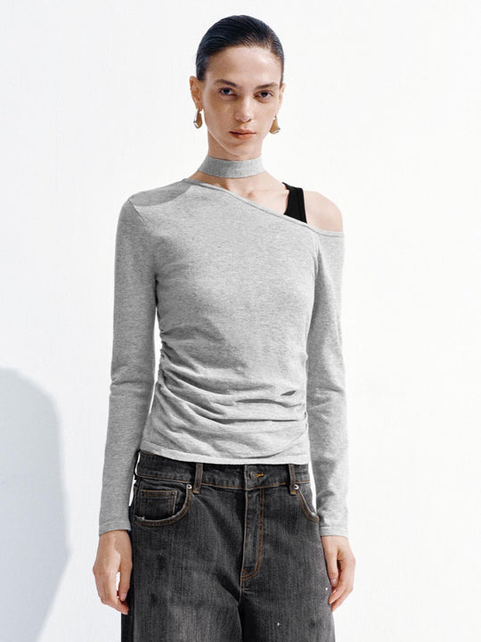 Scarf Neck One Shoulder Knitted T-Shirt