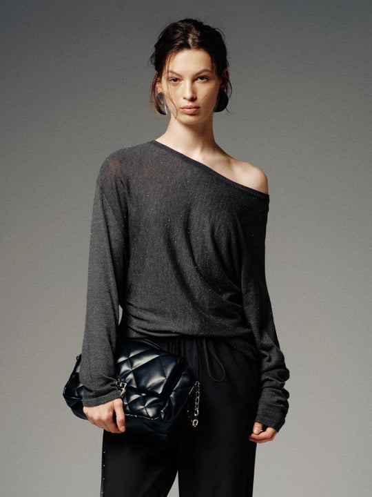 Scoop Neck Long Sleeve Knitted T-Shirts