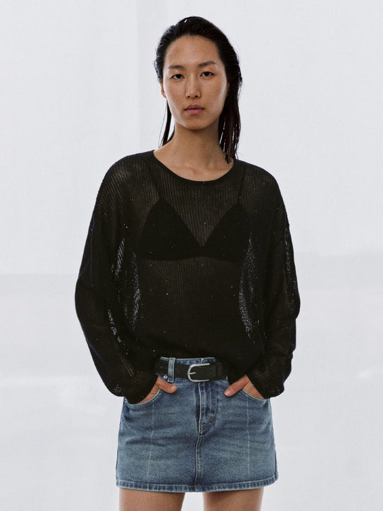Crew Neck Long Sleeve Knitted T-Shirts