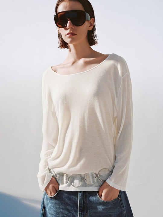 Rhinestone Detail Long Sleeve Knitted T-Shirts