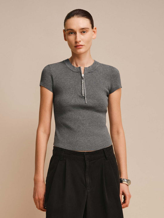 Textured Ribbed Knit Short Sleeve Shirt