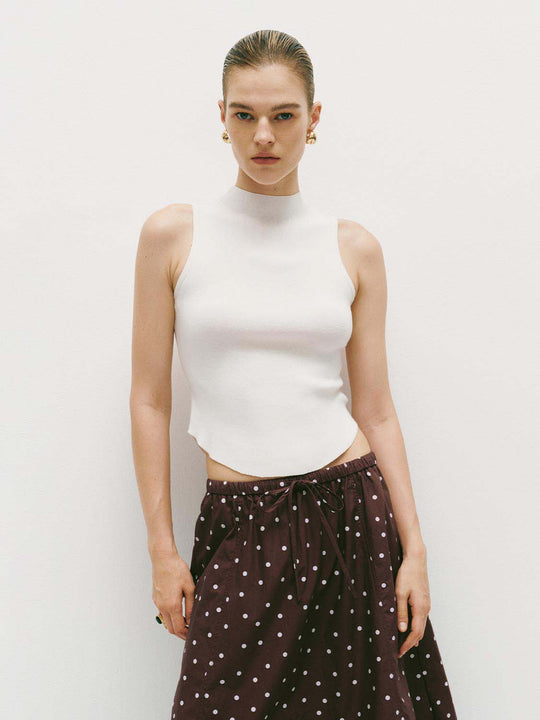 Viscose Ribbed Textured Knit High Neck Tank Tops